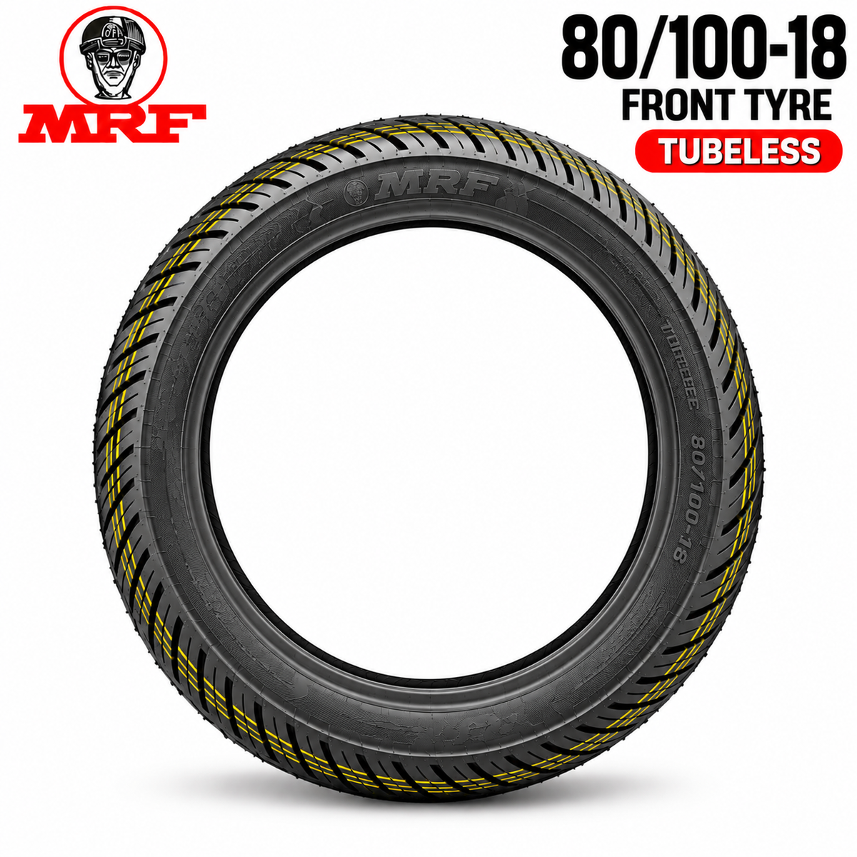 MRF 80/100-18 M/C 47P FRONT TYRE(TUBELESS)(NYLOGRIP ZAPPER)