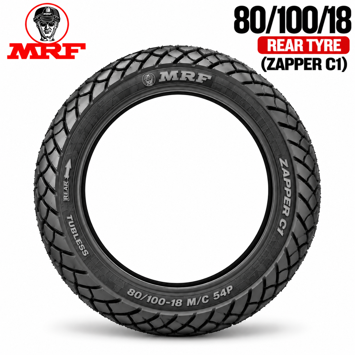 MRF 80/100-18 M/C 54P REAR TYRE(TUBELESS)(ZAPPER C1 )