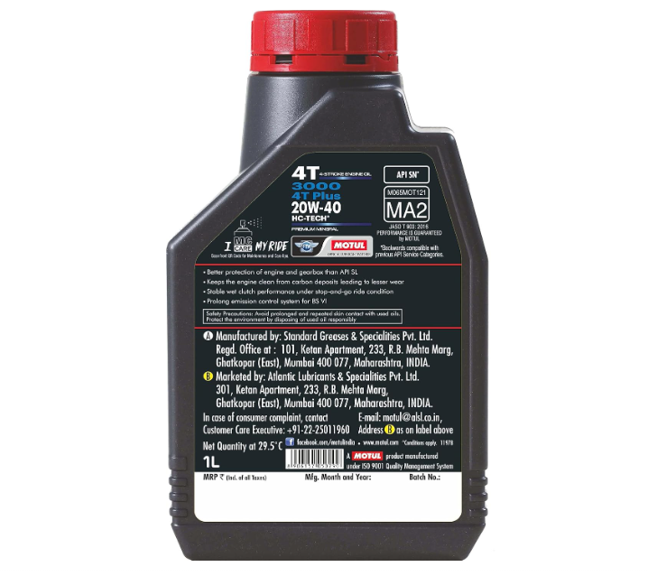 Motul 3000 4T Plus 20W40 API SN HC Tech Engine Oil for Bikes