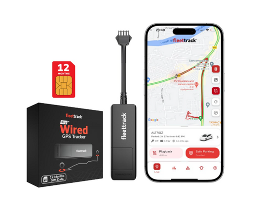 Fleettrack Pro (with 12 Months SIM Recharge) - Wired GPS Tracker for Car, Bike, Scooty, EV, Trucks | Live Location, Instant Engine ON/Off Alerts, Theft Alarms with Next-Gen Mobile App