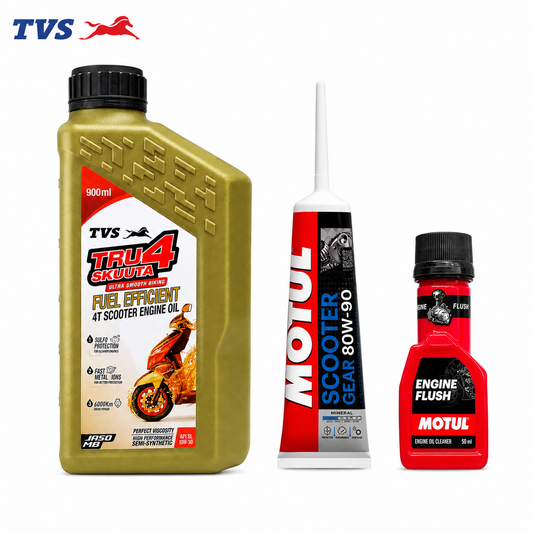 TVS TRU4 SKUUTA 10W30 SEMI SYNTHETIC 900ML+MOTUL GEAR OIL WITH MOTUL ENGINE FLUSH COMBO