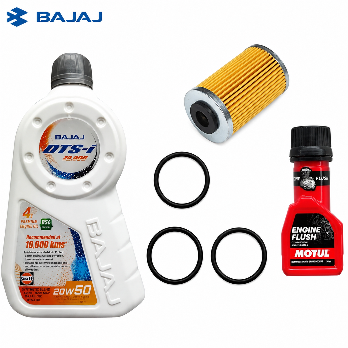 BAJAJ DTS-i JASO MA2 API SN 20W50 1.15L +ENGINE FLUSH 50ML-COMBO(FILTER,ORING)