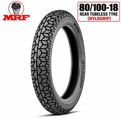 MRF 80/100-18 M/C 54P REAR TYRE(TUBELESS)(NYLOGRIP )