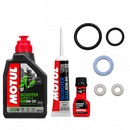 MOTUL SCOOTER(5W30)600ML MOTUL GEAR OIL WITH MOTUL ENGINE FLUSH COMBO(O-RING,WASHER)