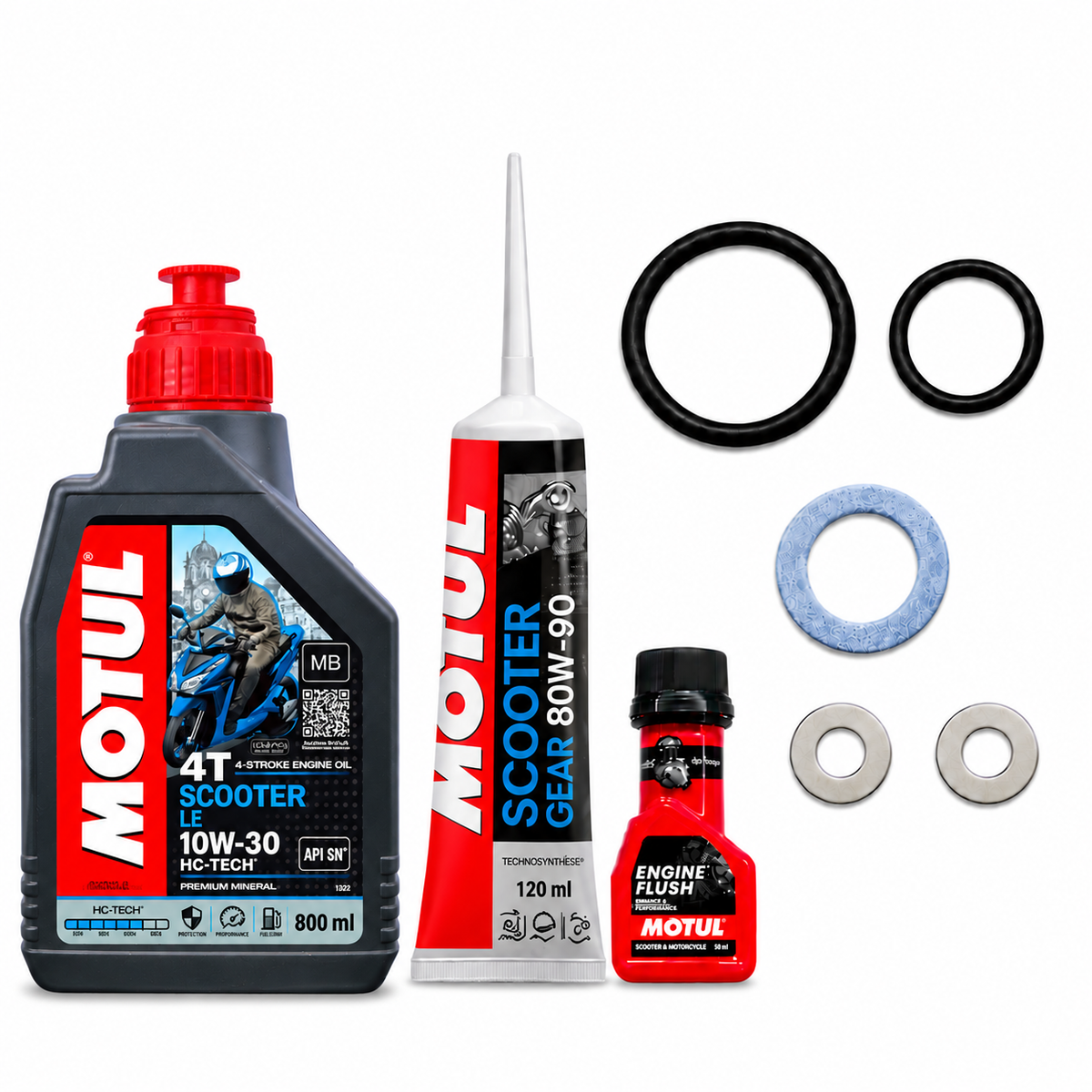 MOTUL SCOOTER LE API SN10W30 800ML MOTUL GEAR OIL WITH MOTUL ENGINE FLUSH COMBO(O-RING,WASHER)