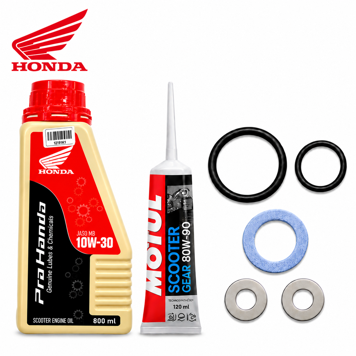 Honda Genuine Lubes SCOOTER OIL[10W-30]800ml WITH GEAR OIL COMBO(ORING,WASHER)