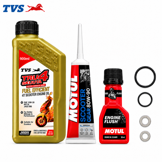 TVS TRU4 SKUUTA 10W30 SEMI SYNTHETIC 900ML+MOTUL GEAR OIL WITH MOTUL ENGINE FLUSH COMBO