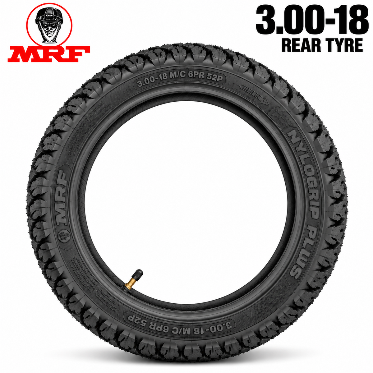 MRF 3.00-18 M/C 6PR 52P REAR TYRE(TUBE)(NYLOGRIP PLUS)