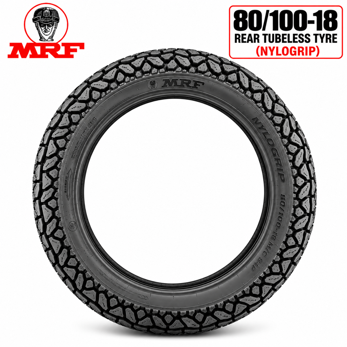 MRF 80/100-18 M/C 54P REAR TYRE(TUBELESS)(NYLOGRIP )