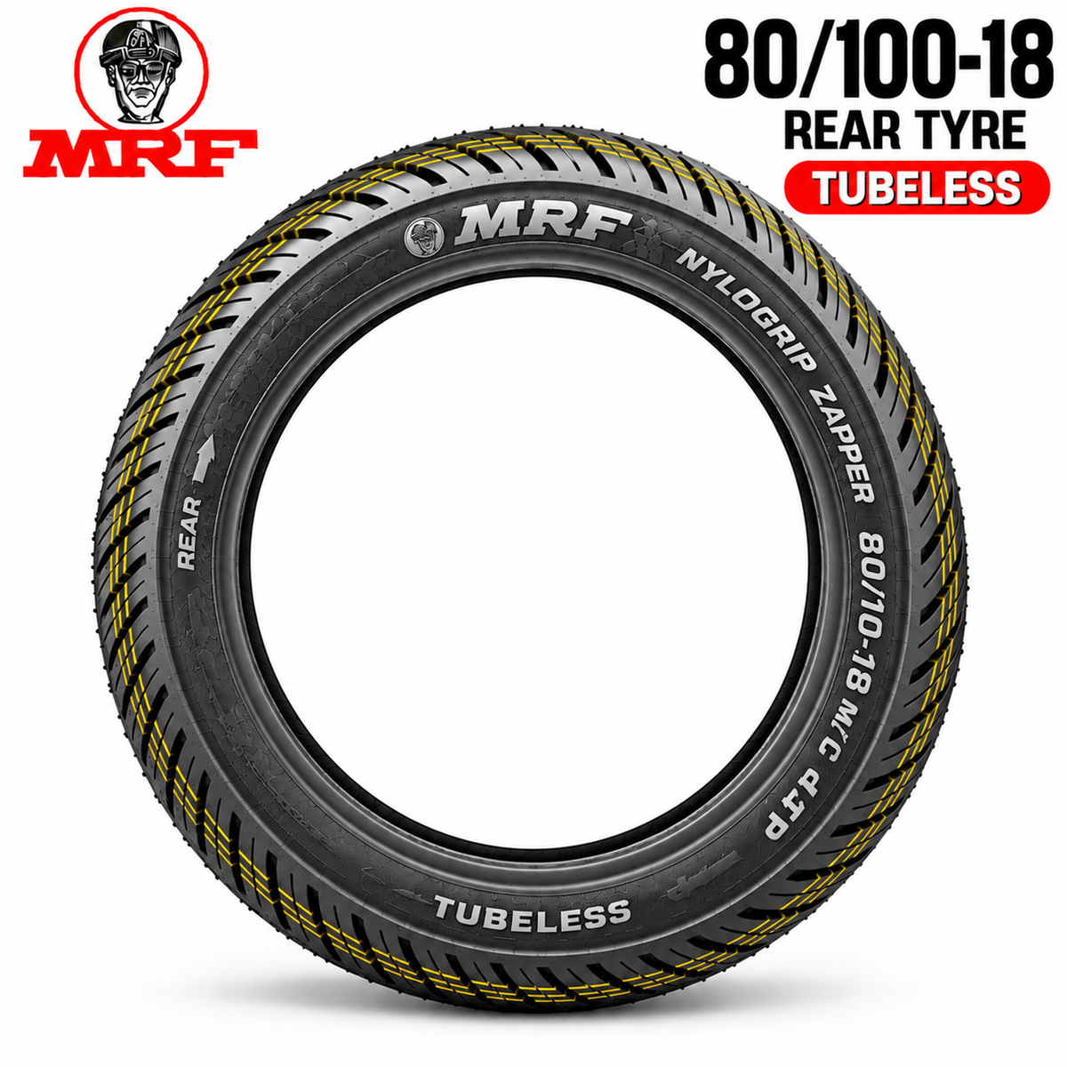 MRF 80/100-18 M/C 47P REAR TYRE(TUBELESS)(NYLOGRIP ZAPPER)