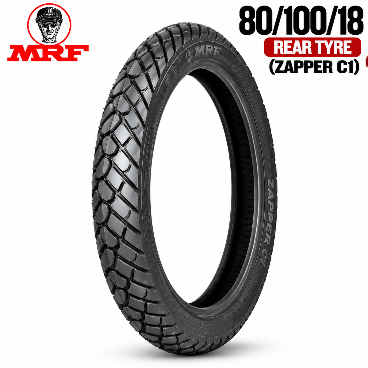MRF 80/100-18 M/C 54P REAR TYRE(TUBELESS)(ZAPPER C1 )