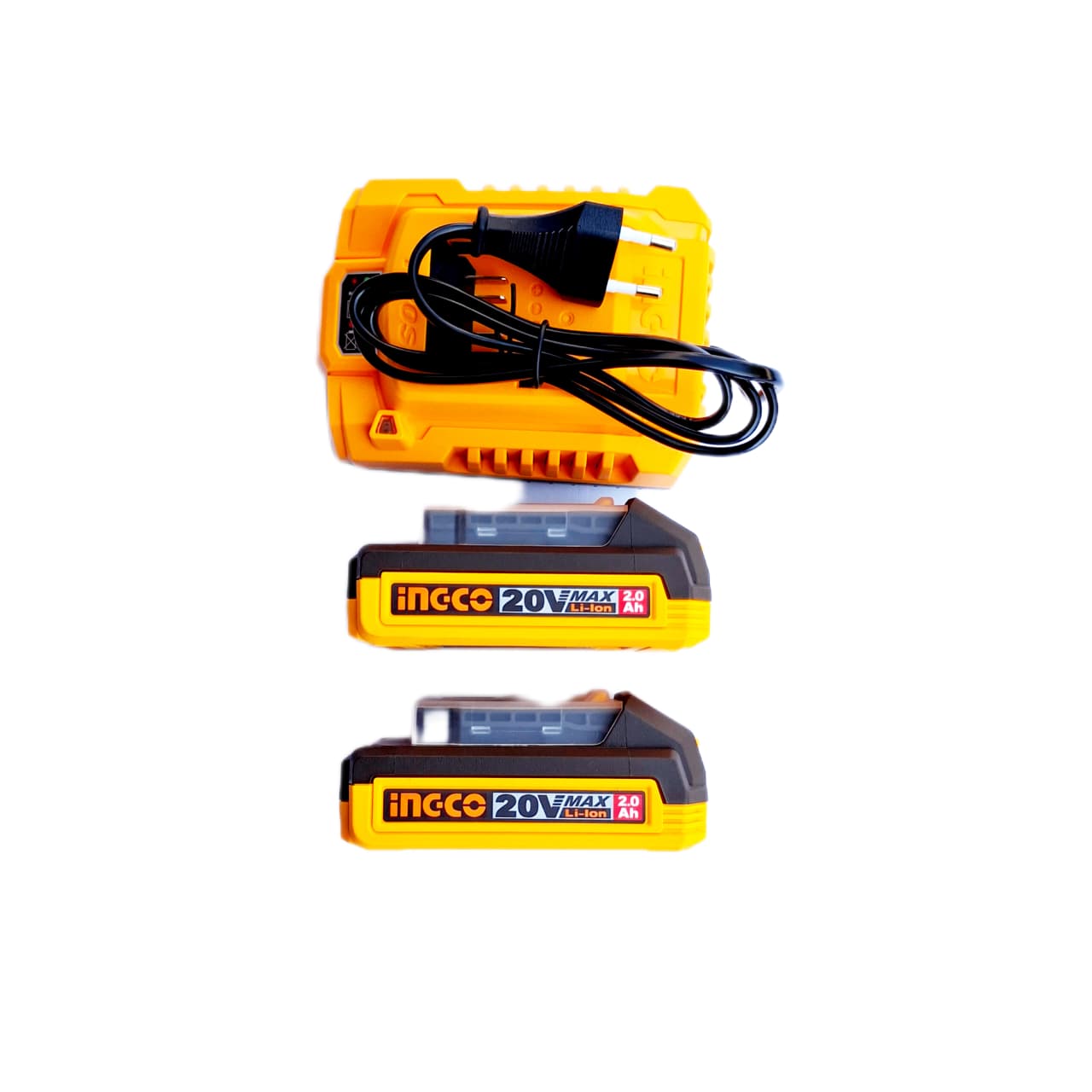 INGCO 20V Brushless Cordless Impact Wrench Combo Kit (405Nm) – 2x 2.0Ah Battery, Charger, Socket Set & Work Lamp | 1/2" Drive