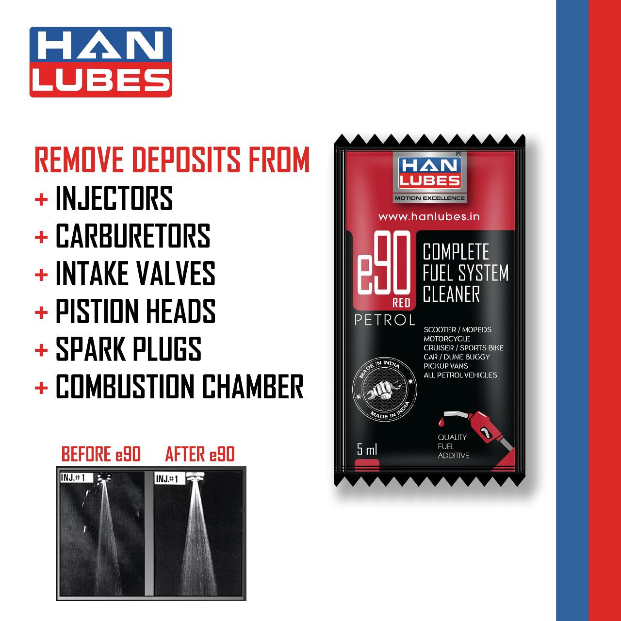 HAN LUBES[10Pack×5ml] e90 PETROL FUEL ADDITIVE COMPLETE CLEAN AND MILEAGE BOOST