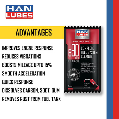HAN LUBES[10Pack×5ml] e90 PETROL FUEL ADDITIVE COMPLETE CLEAN AND MILEAGE BOOST