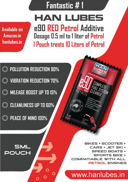 HAN LUBES[10Pack×5ml] e90 PETROL FUEL ADDITIVE COMPLETE CLEAN AND MILEAGE BOOST