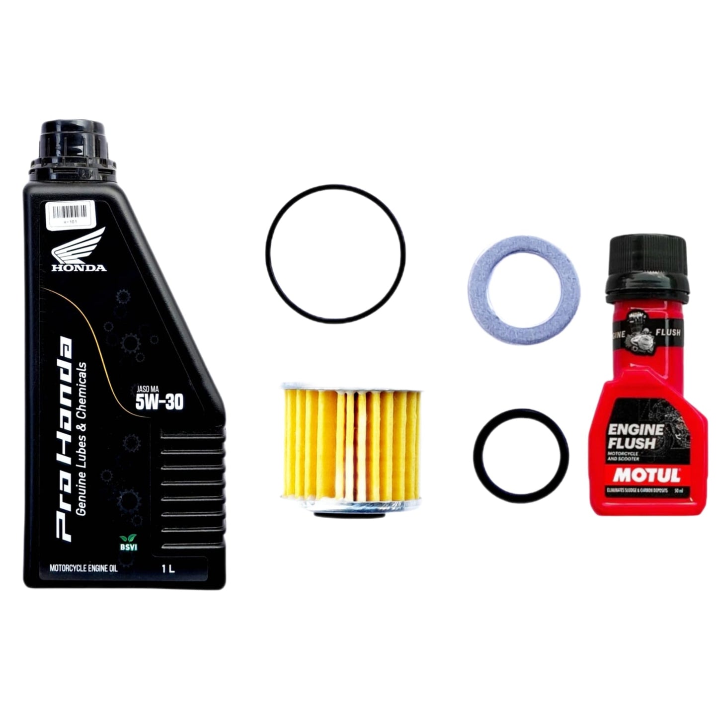 HONDA GENUINE LUBES[5W-30]BS6-1L+ENGINE FLUSH 50ML-COMBO(FILTER,ORING,WASHER)