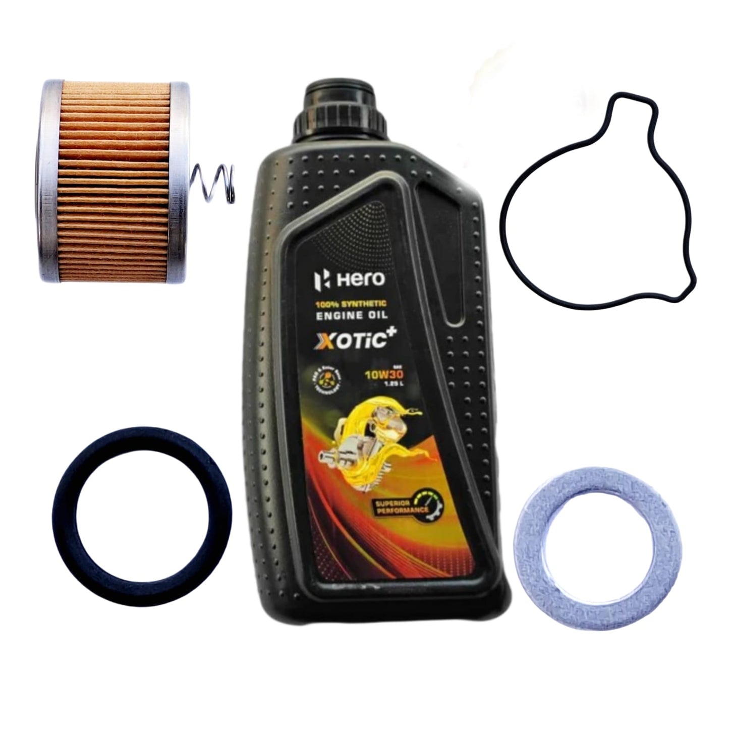 HERO 100% SYNTHETIC ENGINE OIL XOTIC SAE 10W30 1.25L COMBO(FILTER,ORING,WASHER)