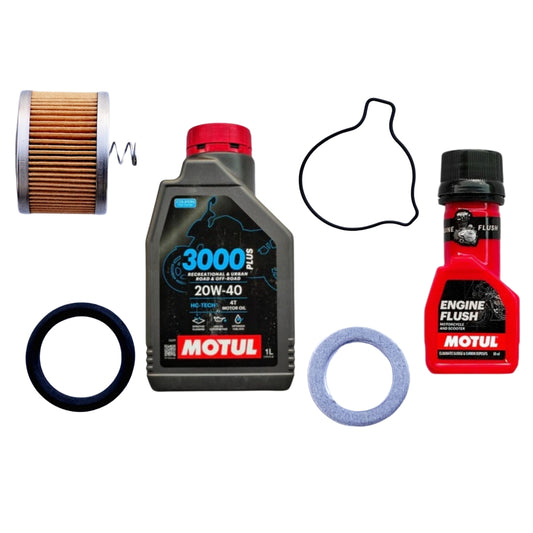 MOTUL 3000 (20W40)1L+HERO ELEMENT OIL FILTER+HERO SEAL COVER OIL FILTER+HERO O -RING 18X3+HERO WASHER PLUG DRAIN+MOTUL ENGINE FLUSH 50ML-COMBO