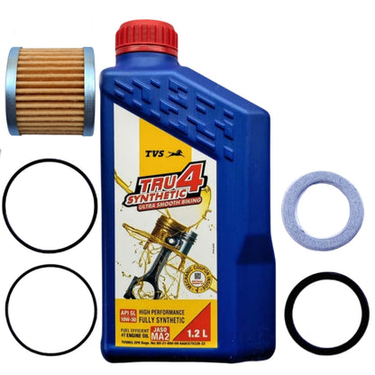 TVS TRU4 FULLY SYNTHETIC 10W30 1.2L OIL COMBO(FILTER,ORING,WASHER)