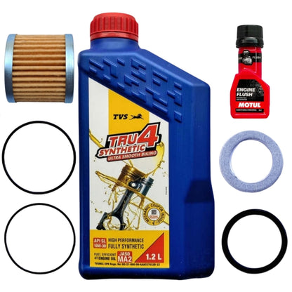 TVS TRU4 FULLY SYNTHETIC 10W30 1.2L+ENGINE FLUSH 50ML-COMBO(FILTER,ORING,WASHER)