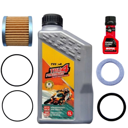 TVS TRU4 PREMIUM10W30 SEMI SYNTHETIC 1L+ENGINE FLUSH 50ML-COMBO (FILTER,ORING,WASHER)
