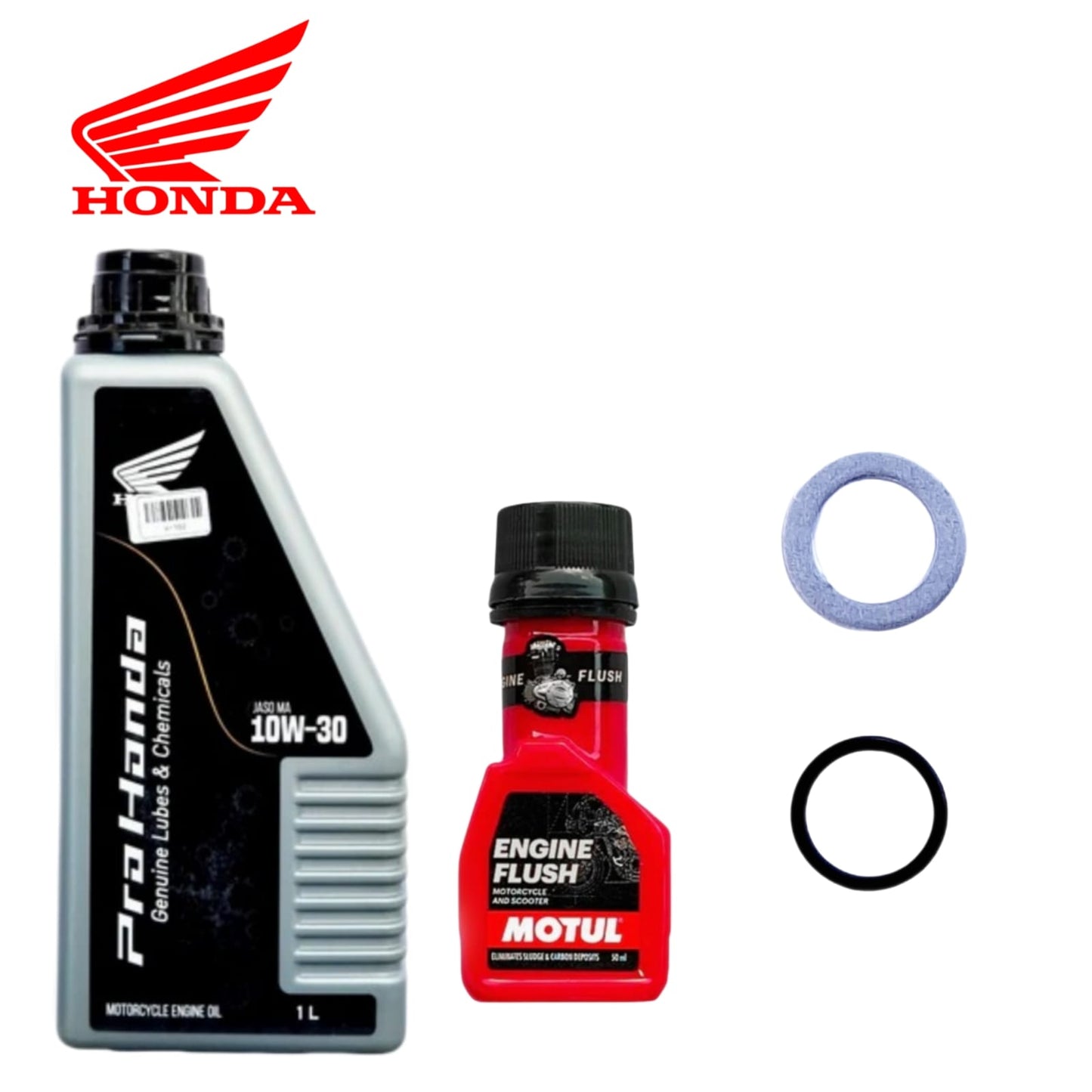 HONDA GENUINE LUBES[10W-30]1L WITH ENGINE FLUSH 50ML-COMBO(ORING,WASHER)