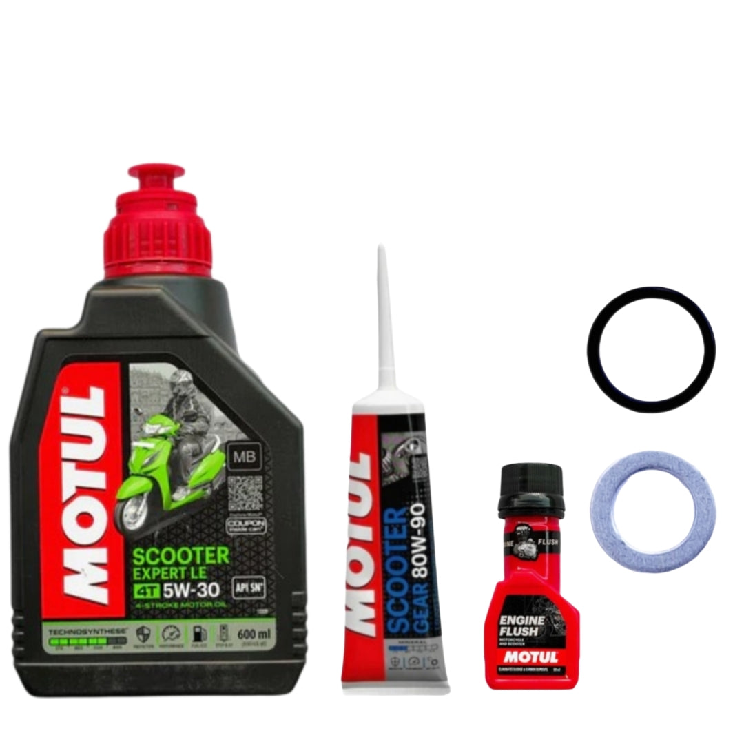 MOTUL SCOOTER(5W30)600ML MOTUL GEAR OIL WITH MOTUL ENGINE FLUSH COMBO(O-RING,WASHER)