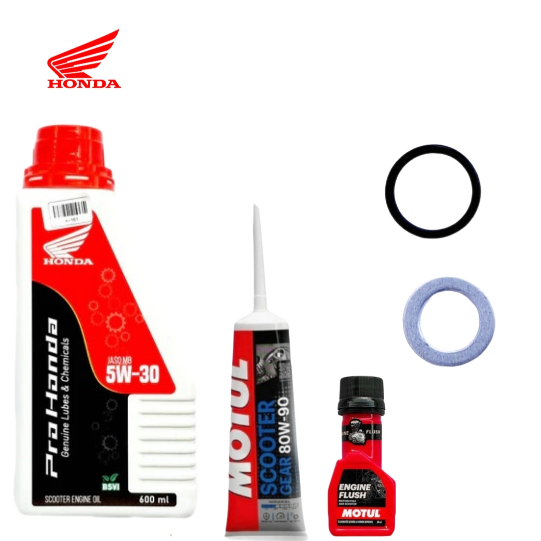 HONDA GENUINE LUBES[5W-30] BS6 -600ml GEAR OIL AND MOTUL ENGINE FLUSH COMBO(ORING,WASHER)