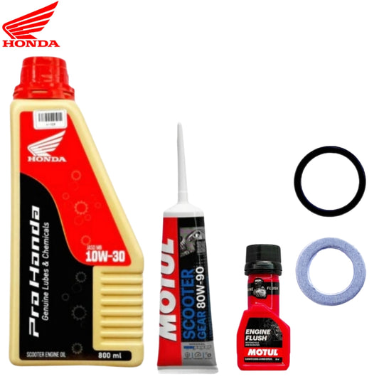 HONDA GENUINE LUBES SCOOTER OIL[10W-30]800ml GEAR OIL AND MOTUL ENGINE FLUSH COMBO(ORING,WASHER)