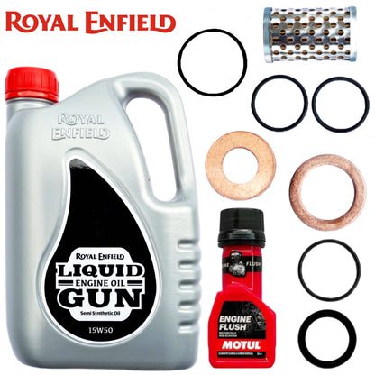 ROYAL ENFIELD LIQUID GUN(15W50) 2.5L+ENGINE FLUSH 50ML-COMBO (FILTER,ORING,WASHER)