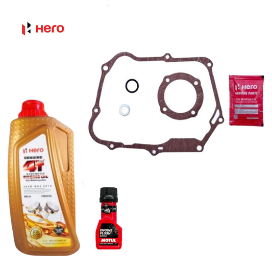 HERO GENUINE 4T PLUS SYNTHETIC ENGINE OIL 10W30 SL 900ML+ENGINE FLUSH 50ML WITH HERO FSC KIT COMBO