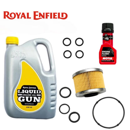 ROYAL ENFIELD LIQUID GUN(10W40) 2.1L+ENGINE FLUSH 50ML+SERVICE KIT COMBO