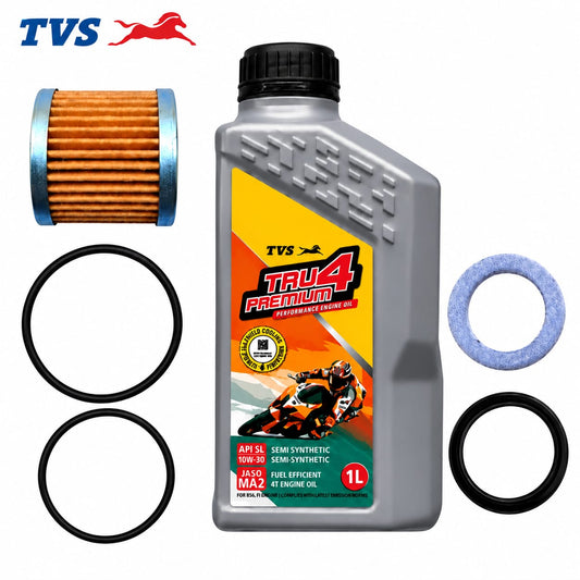 TVS TRU4 PREMIUM 10W30 SEMI SYNTHETIC 1L OIL COMBO(FILTER,ORING,WASHER)