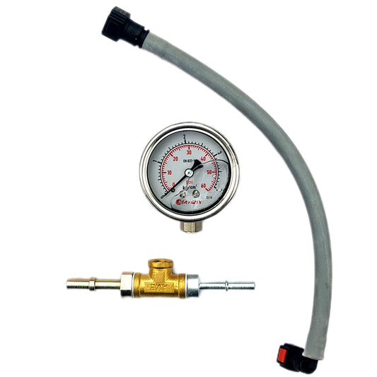 Motorcycle Fuel Pump Pressure Test Kit – Liquid Filled Gauge with Brass T-Connector & Quick-Connect Hose