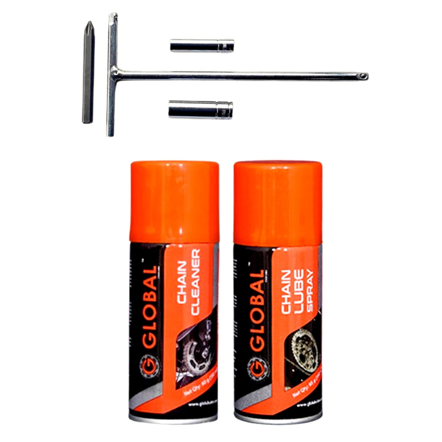 GLOBAL CHAIN CLEANER AND LUBE 300ML+4 in 1 CHAIN COVER REMOVING TOOL[COMBO KIT]
