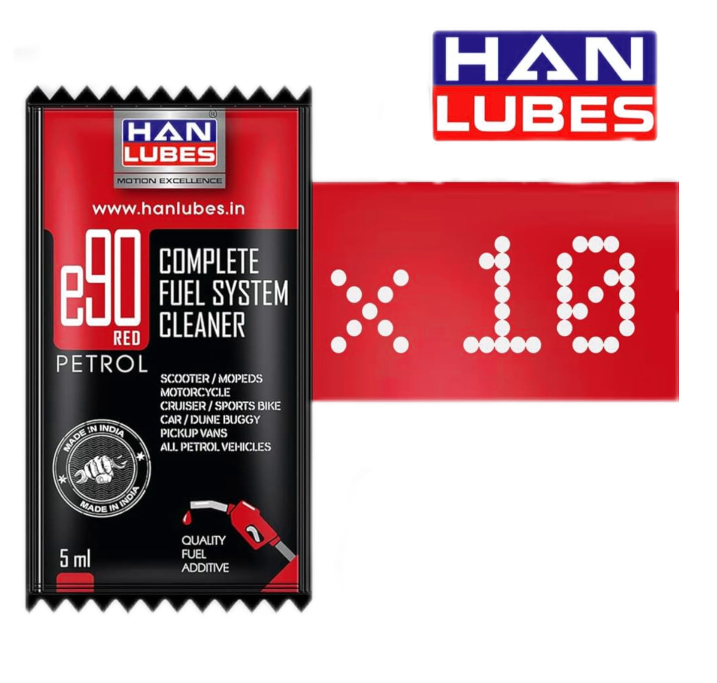 HAN LUBES[10Pack×5ml] e90 PETROL FUEL ADDITIVE COMPLETE CLEAN AND MILEAGE BOOST